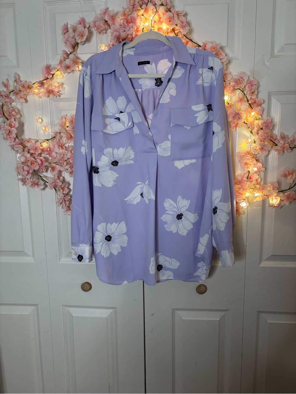 Ann Taylor Lavender Floral Button-Front Blouse